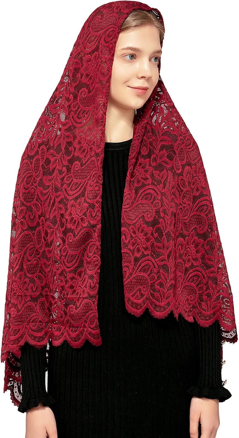 Wgior Rectangular Chapel Veil Scarf Catholic Church Veils Mantilla Wrap Shawl Mass Head Covering - Image 3